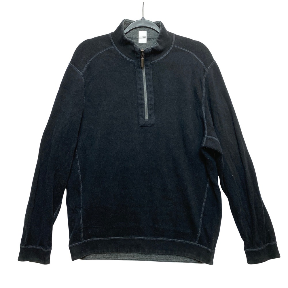 Tommy Bahama Pullover Mens L Black Reversible Quarter Zip Flipside Abaco